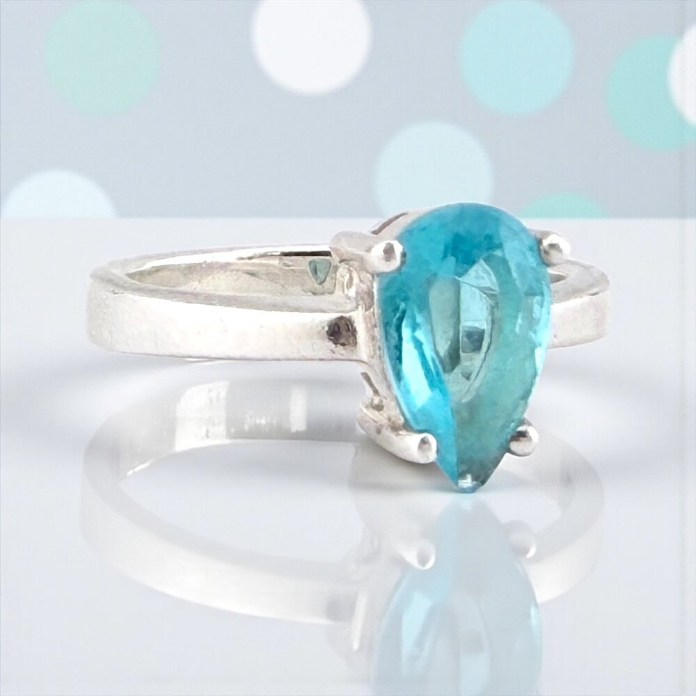 Sterling Silver Blue Topaz Ring – Pear Cut, Size 6.5